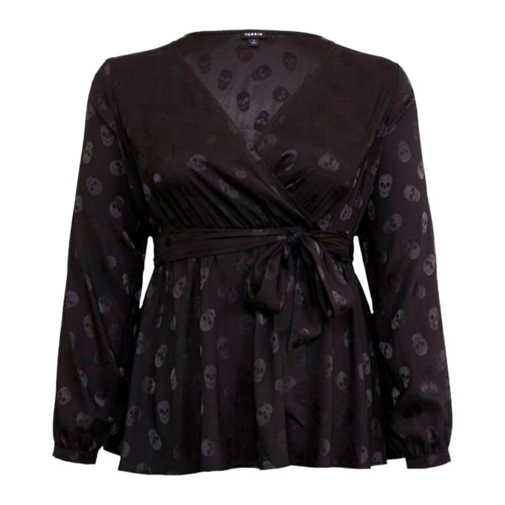 TORRID Plus Size Black Skull Jacquard Surplice Top